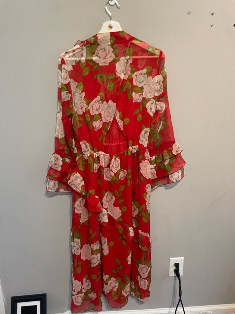ZaraRed Floral Maxi Dress with Ruffled Sleeves FLAWED - Picture 4 of 8